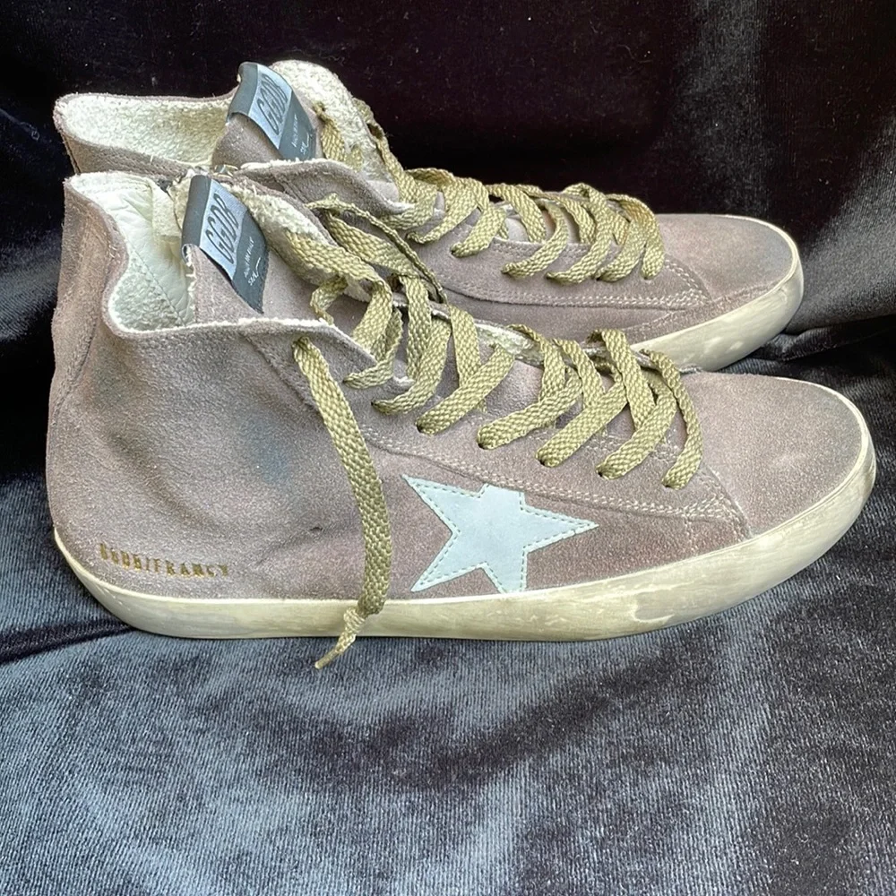 GOLDEN GOOSE LUXURY DISTRESSED FRANCY GREY SUEDE HIGH TOP SNEAKERS - 9 -โญ๏ธ๐ - Picture 5 of 12